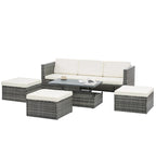 Ensemble de canapé d'angle d'extérieur 5 pièces en résine tressée PE avec table basse relevable