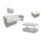 Ensemble de canapé d'angle d'extérieur 5 pièces en résine tressée PE avec table basse relevable