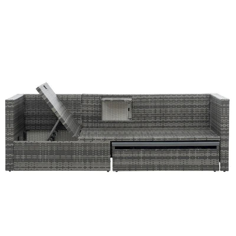 Ensemble de canapé d'angle d'extérieur 5 pièces en résine tressée PE avec table basse relevable