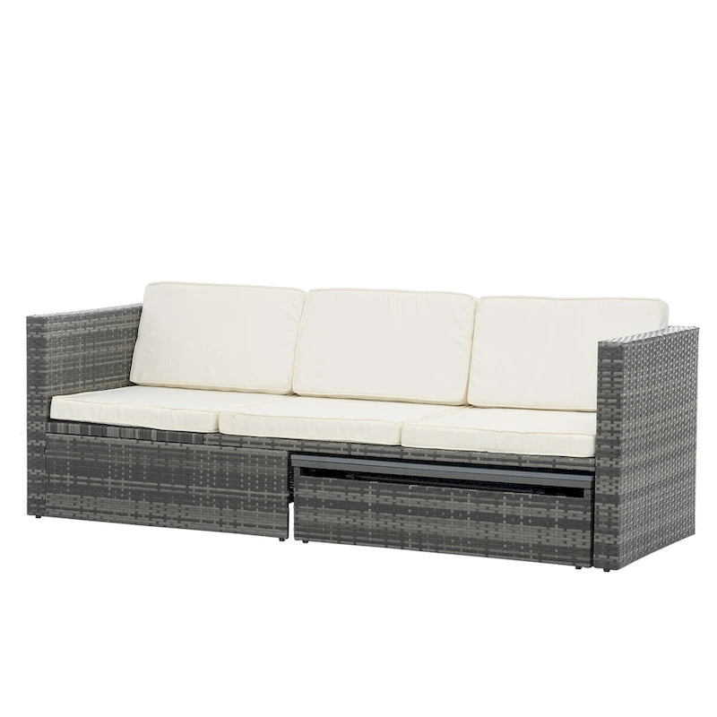 Ensemble de canapé d'angle d'extérieur 5 pièces en résine tressée PE avec table basse relevable