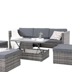 Ensemble de canapé d'angle d'extérieur 5 pièces en résine tressée PE avec table basse relevable