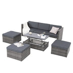 Ensemble de canapé d'angle d'extérieur 5 pièces en résine tressée PE avec table basse relevable