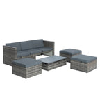 Ensemble de canapé d'angle d'extérieur 5 pièces en résine tressée PE avec table basse relevable