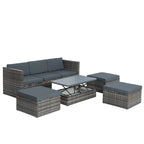 Ensemble de canapé d'angle d'extérieur 5 pièces en résine tressée PE avec table basse relevable