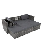 Ensemble de canapé d'angle d'extérieur 5 pièces en résine tressée PE avec table basse relevable