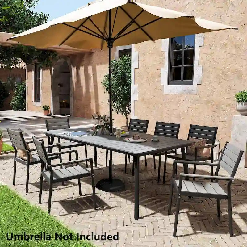 Table de salle à manger rectangulaire d'extérieur en aluminium 7 pièces avec chaises empilables