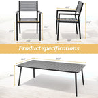 Table de salle à manger rectangulaire d'extérieur en aluminium 7 pièces avec chaises empilables