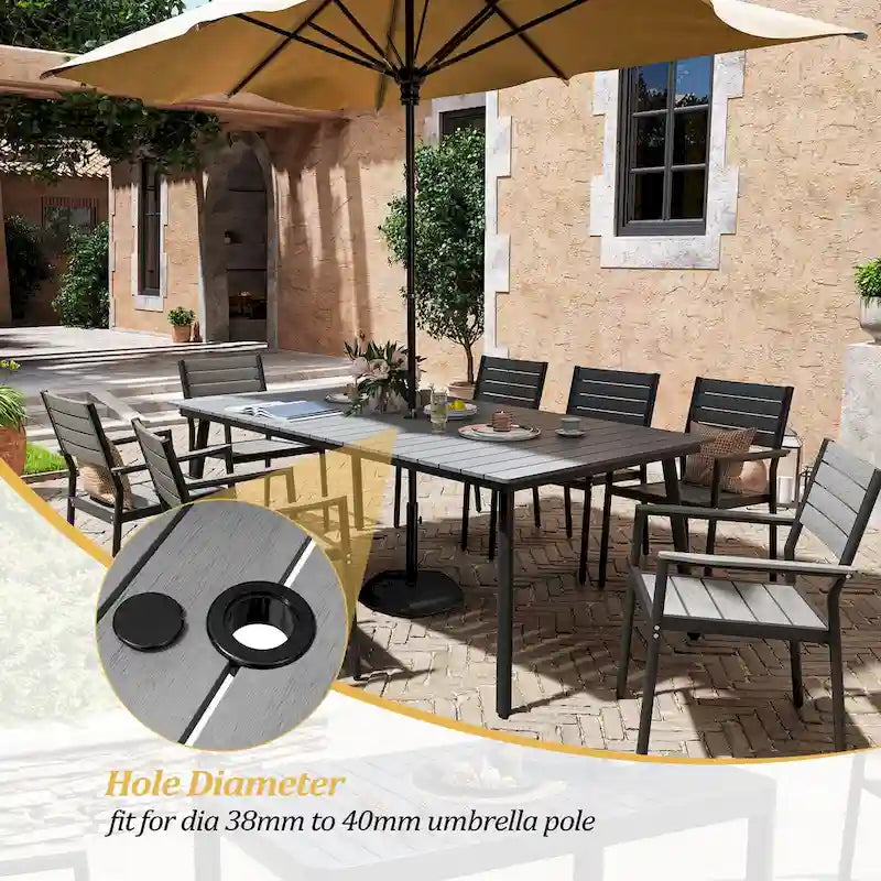 Table de salle à manger rectangulaire d'extérieur en aluminium 7 pièces avec chaises empilables