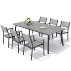Table de salle à manger rectangulaire d'extérieur en aluminium 7 pièces avec chaises empilables