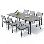 Table de salle à manger rectangulaire d'extérieur en aluminium 7 pièces avec chaises empilables