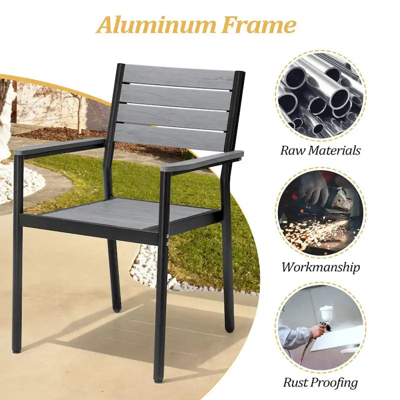 Table de salle à manger rectangulaire d'extérieur en aluminium 7 pièces avec chaises empilables