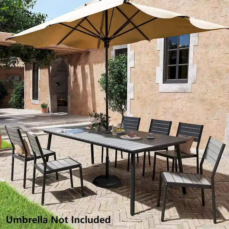 Table de salle à manger rectangulaire d'extérieur en aluminium 7 pièces avec chaises empilables