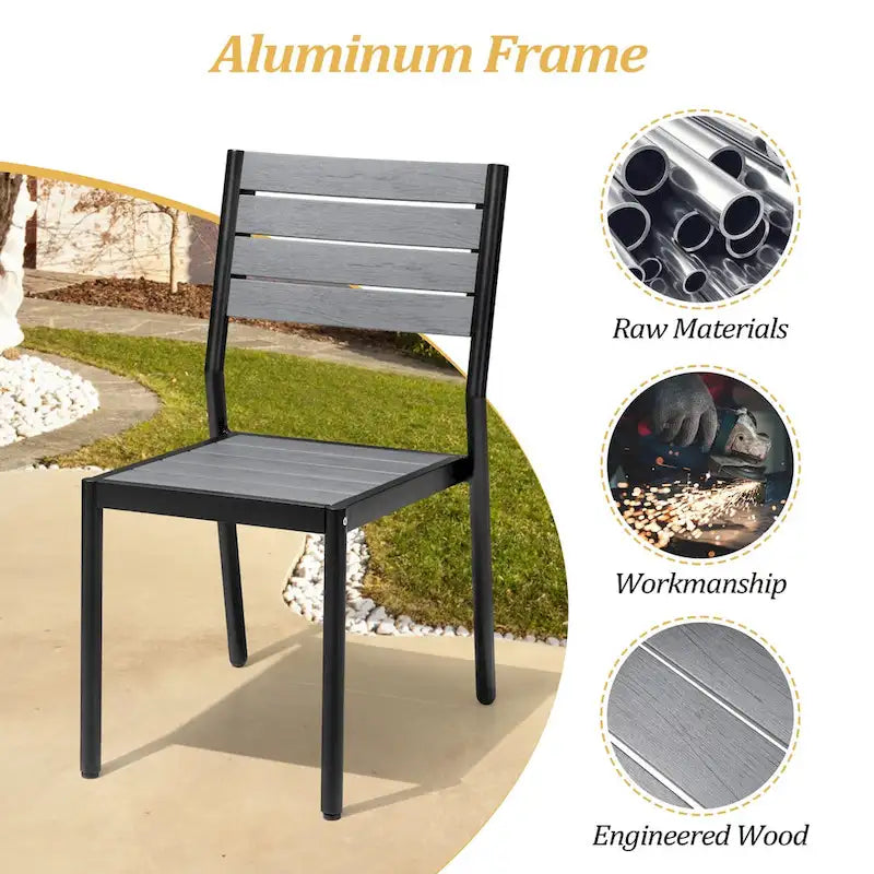 Table de salle à manger rectangulaire d'extérieur en aluminium 7 pièces avec chaises empilables