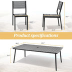 Table de salle à manger rectangulaire d'extérieur en aluminium 7 pièces avec chaises empilables