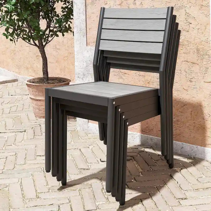 Table de salle à manger rectangulaire d'extérieur en aluminium 7 pièces avec chaises empilables
