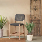 Chaises de jardin en bois avec assise et dossier tressés - Lot de 2, gris foncé - Roche River Decor