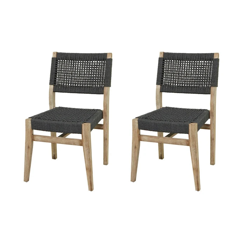 Chaises de jardin en bois avec assise et dossier tressés - Lot de 2, gris foncé - Roche River Decor