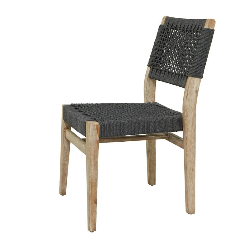Chaises de jardin en bois avec assise et dossier tressés - Lot de 2, gris foncé - Roche River Decor
