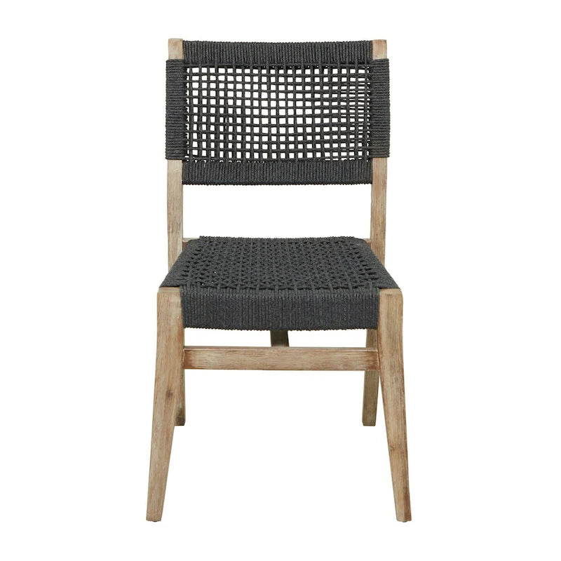 Chaises de jardin en bois avec assise et dossier tressés - Lot de 2, gris foncé - Roche River Decor