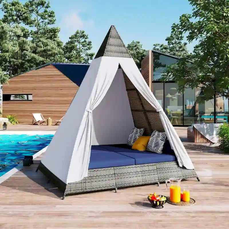Nestfair Patio Outdoor Tent Shape Bonebody Daybed With Cushions