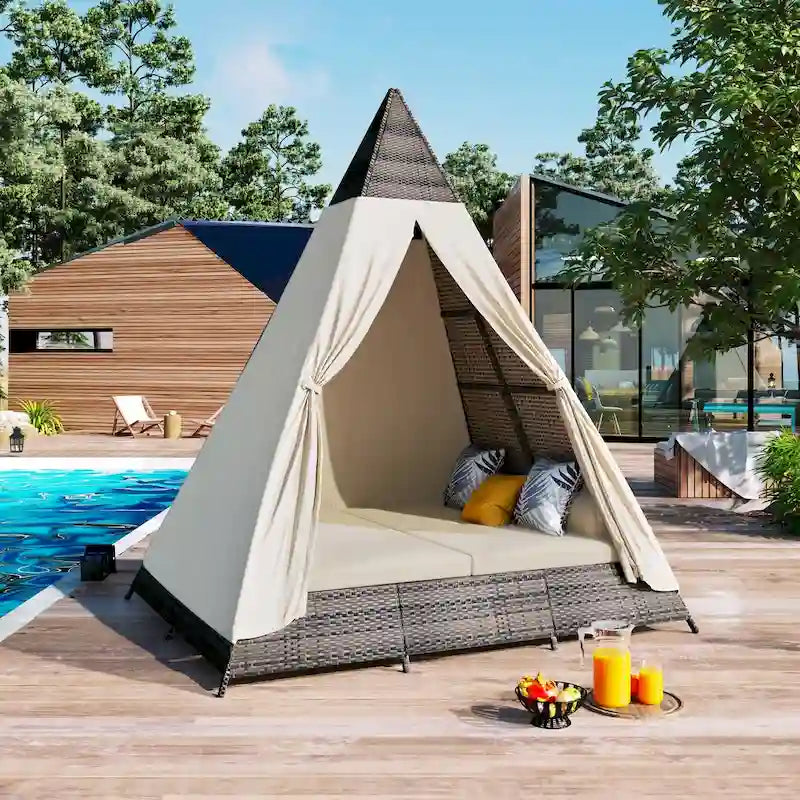 Nestfair Patio Outdoor Tent Shape Bonebody Daybed With Cushions