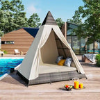 Nestfair Patio Outdoor Tent Shape Wicker Sunbed Daybed With Cushions