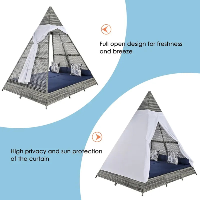 Nestfair Patio Outdoor Tent Shape Bonebody Daybed With Cushions