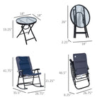 Ensemble de 3 chaises berçantes pliantes pour patio avec table basse en verre