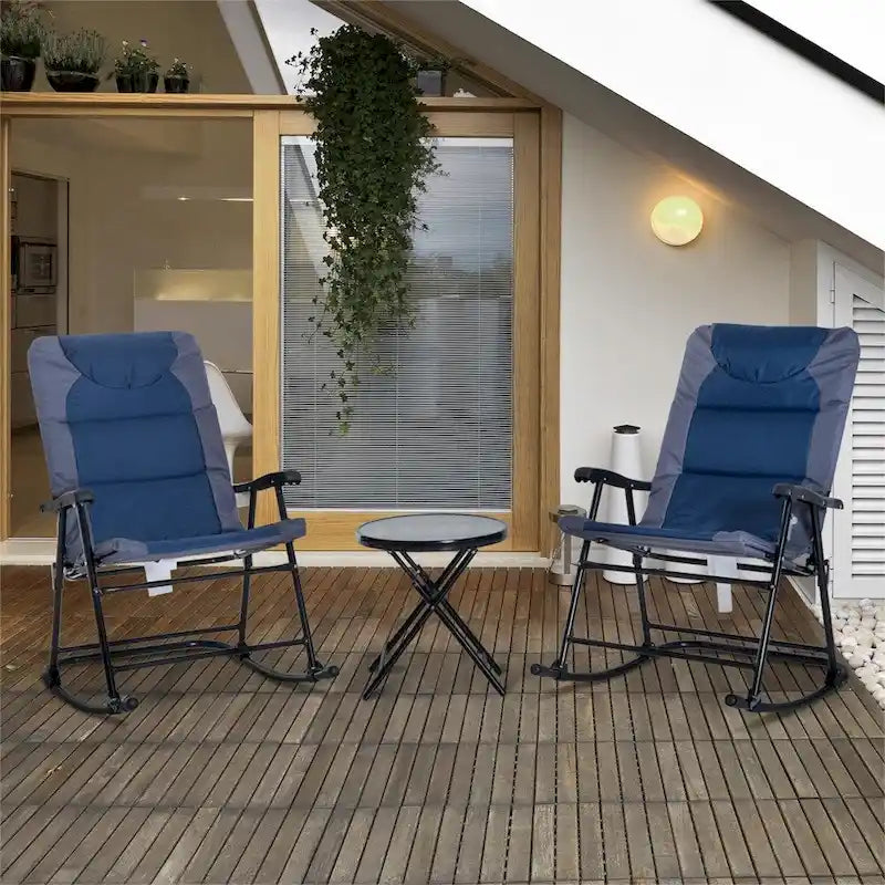 Ensemble de 3 chaises berçantes pliantes pour patio avec table basse en verre