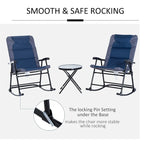 Ensemble de 3 chaises berçantes pliantes pour patio avec table basse en verre