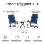 Ensemble de 3 chaises berçantes pliantes pour patio avec table basse en verre