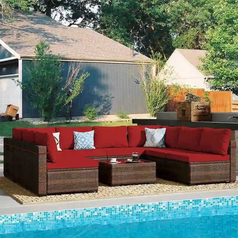 Ensemble de salon de jardin Patio Watcher 8 places en rotin avec coussins et table basse