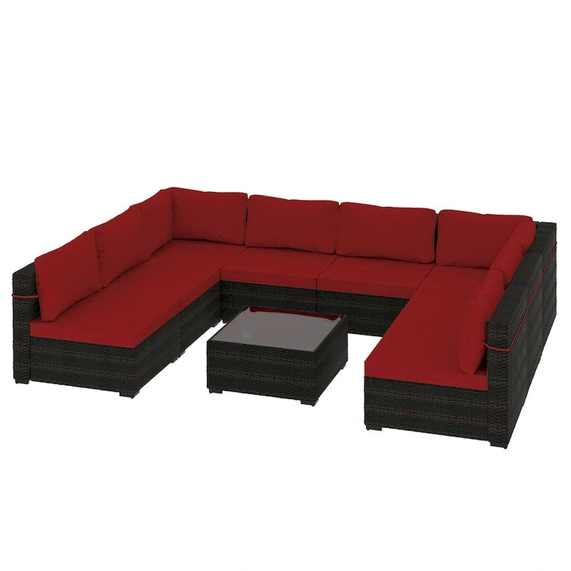 Ensemble de salon de jardin Patio Watcher 8 places en rotin avec coussins et table basse