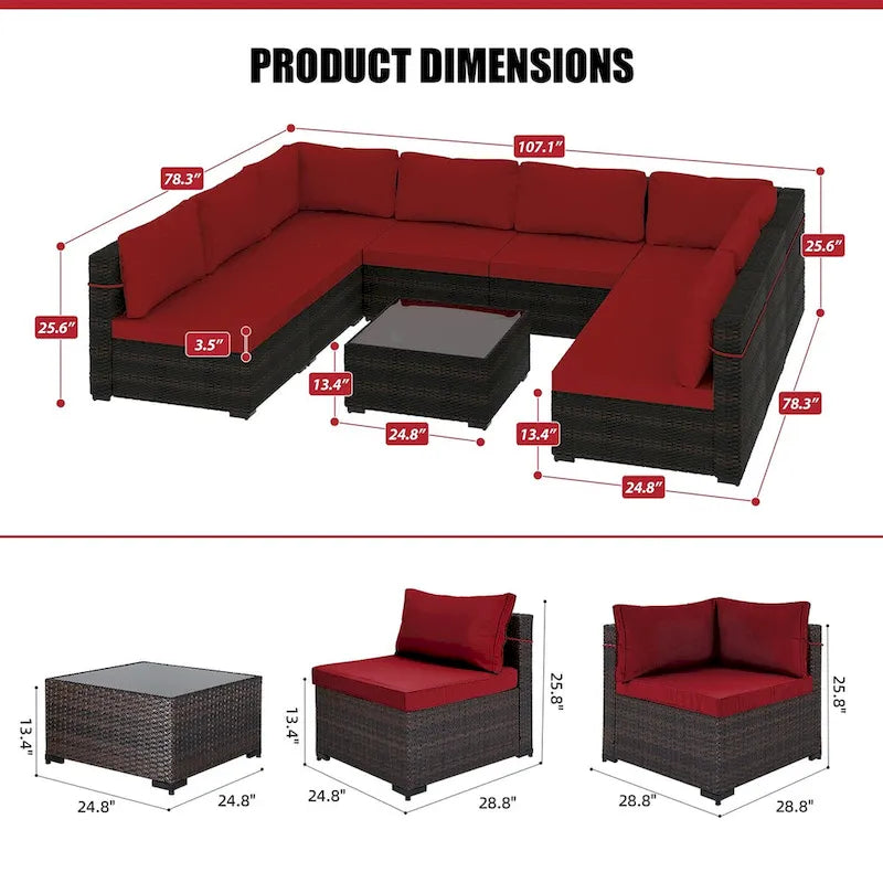 Ensemble de salon de jardin Patio Watcher 8 places en rotin avec coussins et table basse