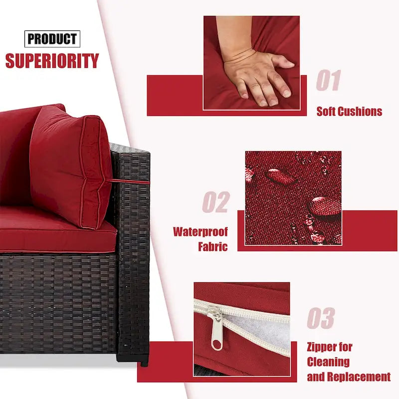 Ensemble de salon de jardin Patio Watcher 8 places en rotin avec coussins et table basse