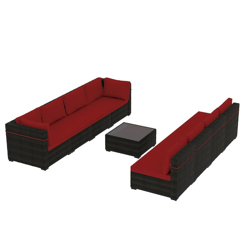 Ensemble de salon de jardin Patio Watcher 8 places en rotin avec coussins et table basse