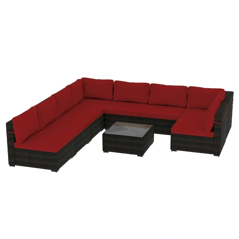 Ensemble de salon de jardin Patio Watcher 8 places en rotin avec coussins et table basse