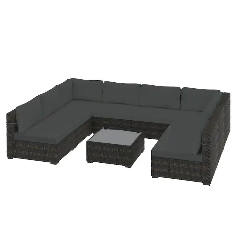 Ensemble de salon de jardin Patio Watcher 8 places en rotin avec coussins et table basse