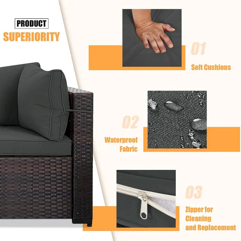 Ensemble de salon de jardin Patio Watcher 8 places en rotin avec coussins et table basse