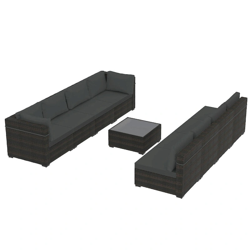 Ensemble de salon de jardin Patio Watcher 8 places en rotin avec coussins et table basse