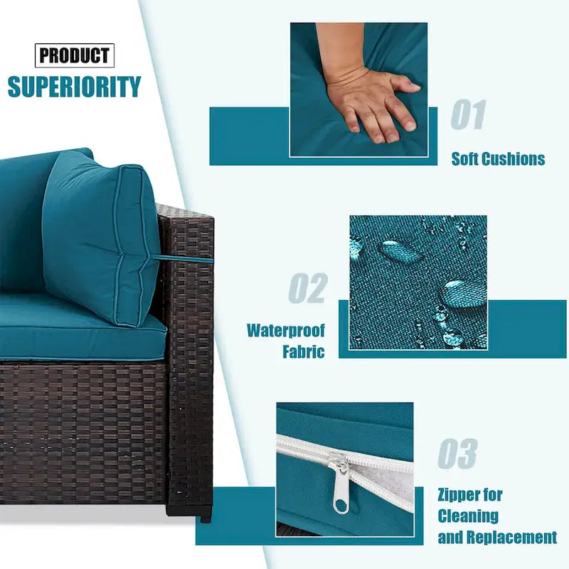 Ensemble de salon de jardin Patio Watcher 8 places en rotin avec coussins et table basse