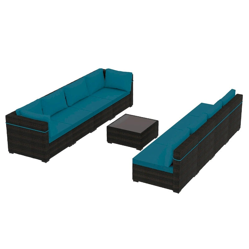 Ensemble de salon de jardin Patio Watcher 8 places en rotin avec coussins et table basse