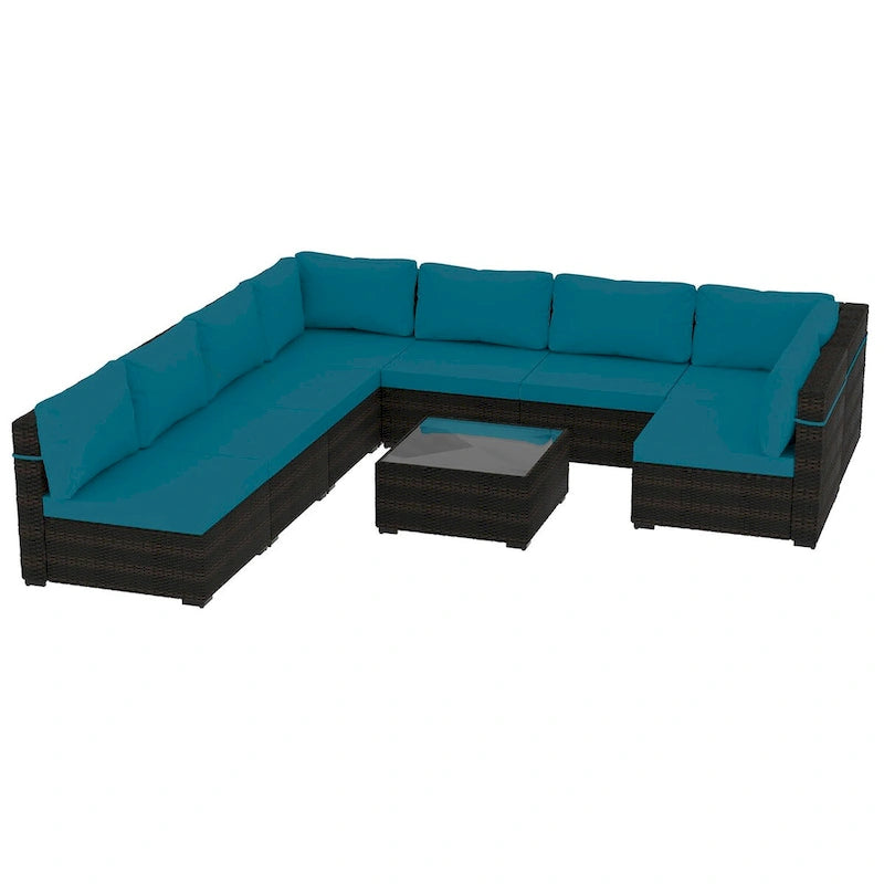 Ensemble de salon de jardin Patio Watcher 8 places en rotin avec coussins et table basse