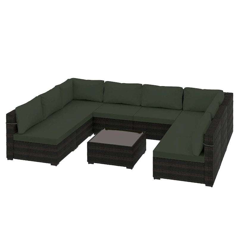 Ensemble de salon de jardin Patio Watcher 8 places en rotin avec coussins et table basse