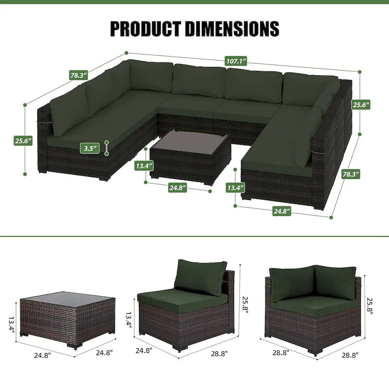 Ensemble de salon de jardin Patio Watcher 8 places en rotin avec coussins et table basse