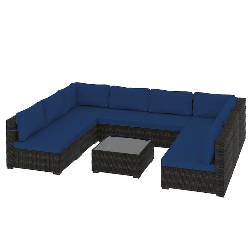 Ensemble de salon de jardin Patio Watcher 8 places en rotin avec coussins et table basse