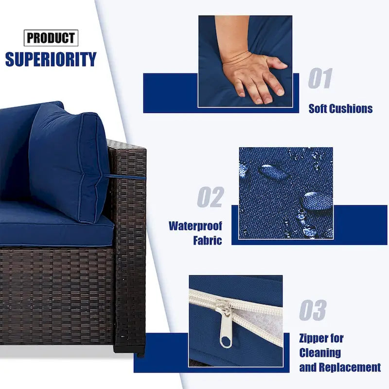 Ensemble de salon de jardin Patio Watcher 8 places en rotin avec coussins et table basse