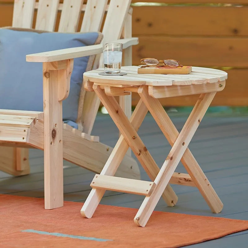 Remedy 19 Table pliante ronde en bois de cèdre assemblée