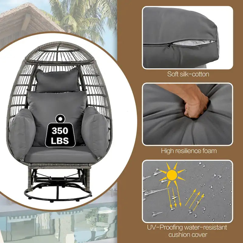 Fauteuil pivotant d'extérieur avec coussins, pour balcon, piscine et jardin