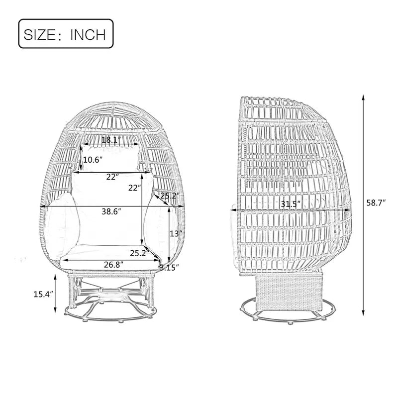 Fauteuil pivotant d'extérieur avec coussins, pour balcon, piscine et jardin